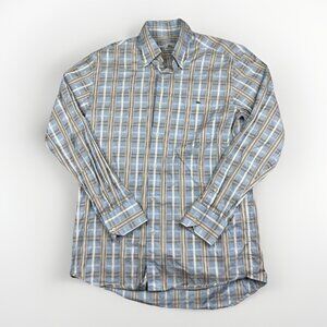 Lacoste Shirt Button Up Plaid Size 40 Mens Baby BLue / Brown Long Sleeve Preppy